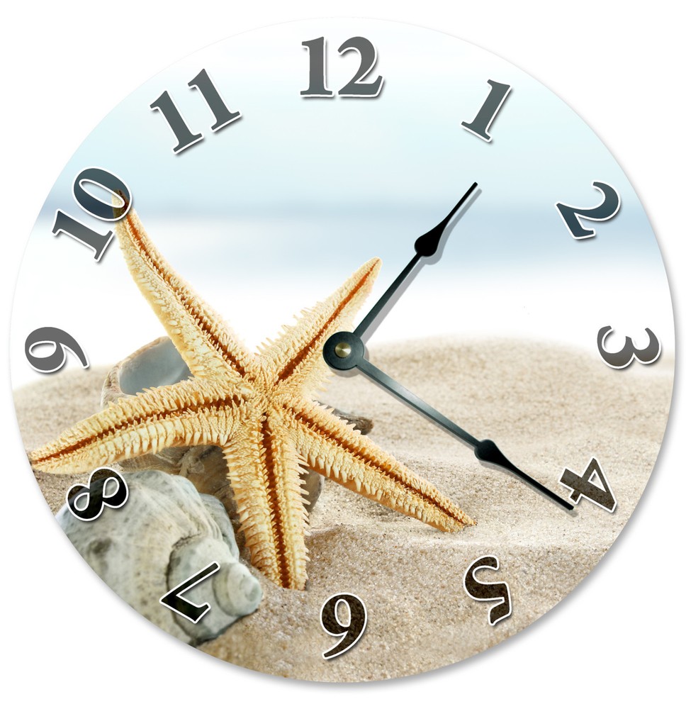 SANDY BEACH WITH STARFISH SHELLS CLOCK Large 10.5 inch Round Wall Clock 2108