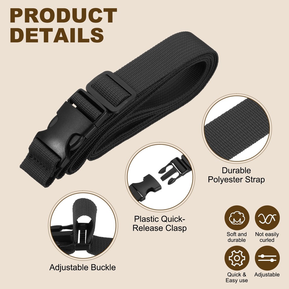 3pcs 1" x 8ft Utility Straps with Quick Release Buckle Adjustable, Black
