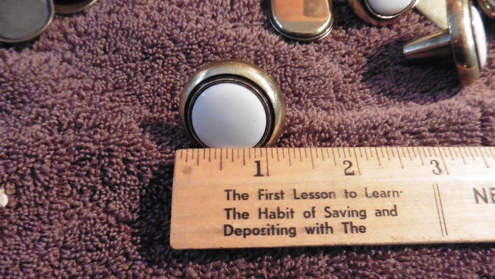 Vtg Set of 4 Brass Drawer Knobs Pulls w/ White Ceramic Insert & Brass Back Plate