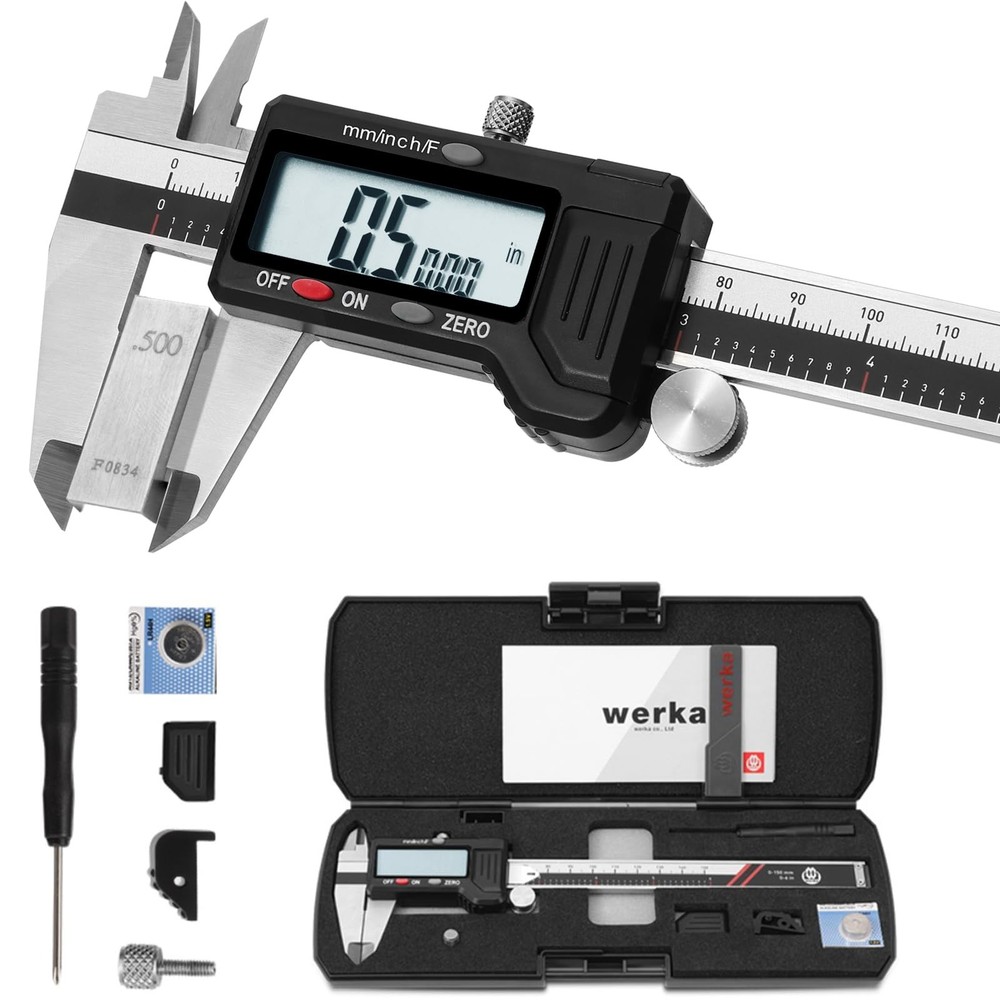 werka Digital Caliper, 0-6â€ Calipers Measuring Tool, Micrometer Caliper with .