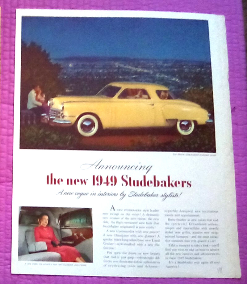 1949 Studebaker Commander Starlight Coupe 10.5 x 13.5  Print Ad