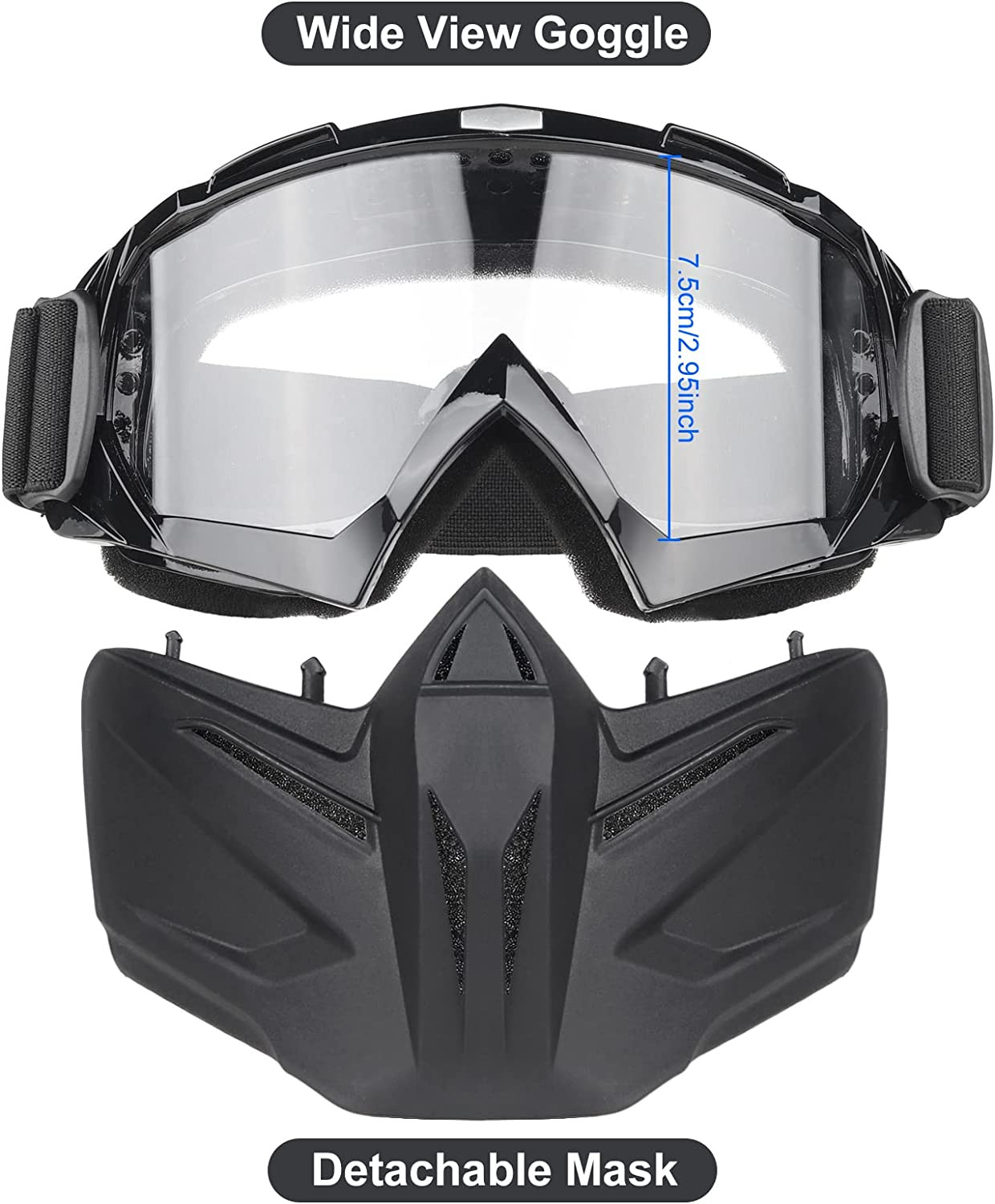 Airsoft Helmet and Mask, Full Face Mask with Detachable Goggles, Paintball Black