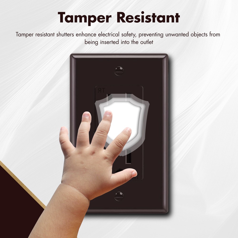 Outlet Socket, Decora Duplex Receptacle 15 Amp, Tamper Resistant，Brown，10Pack