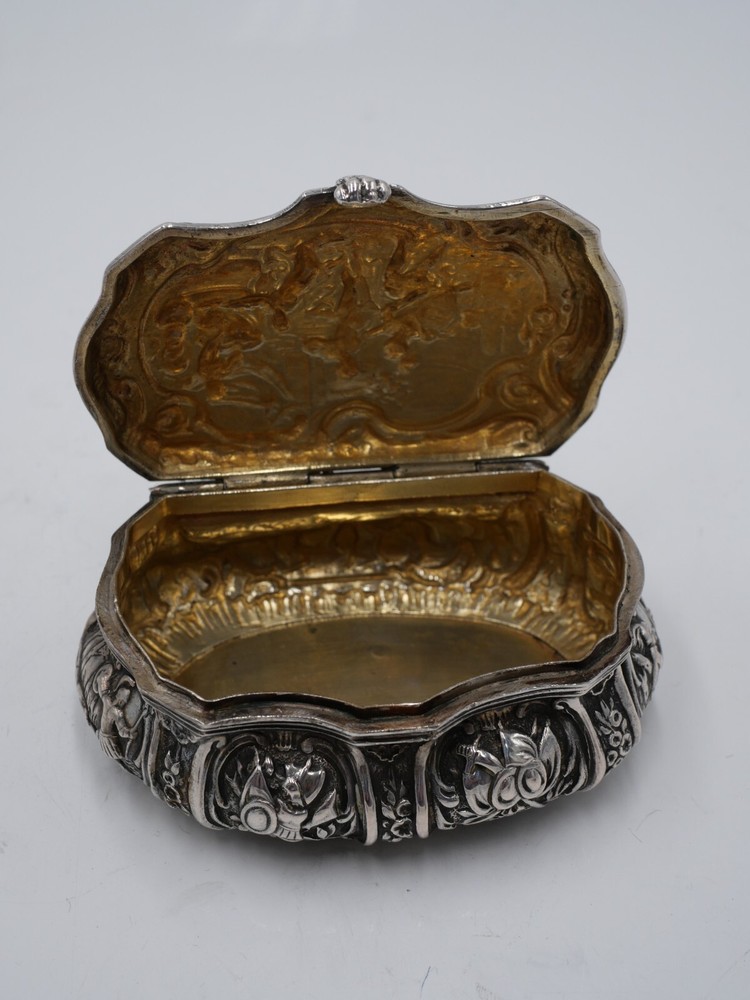 RARE 19TH CENTURY ANTIQUE SCENES SOLID SILVER VERMEIL POLYLOBEE BOX