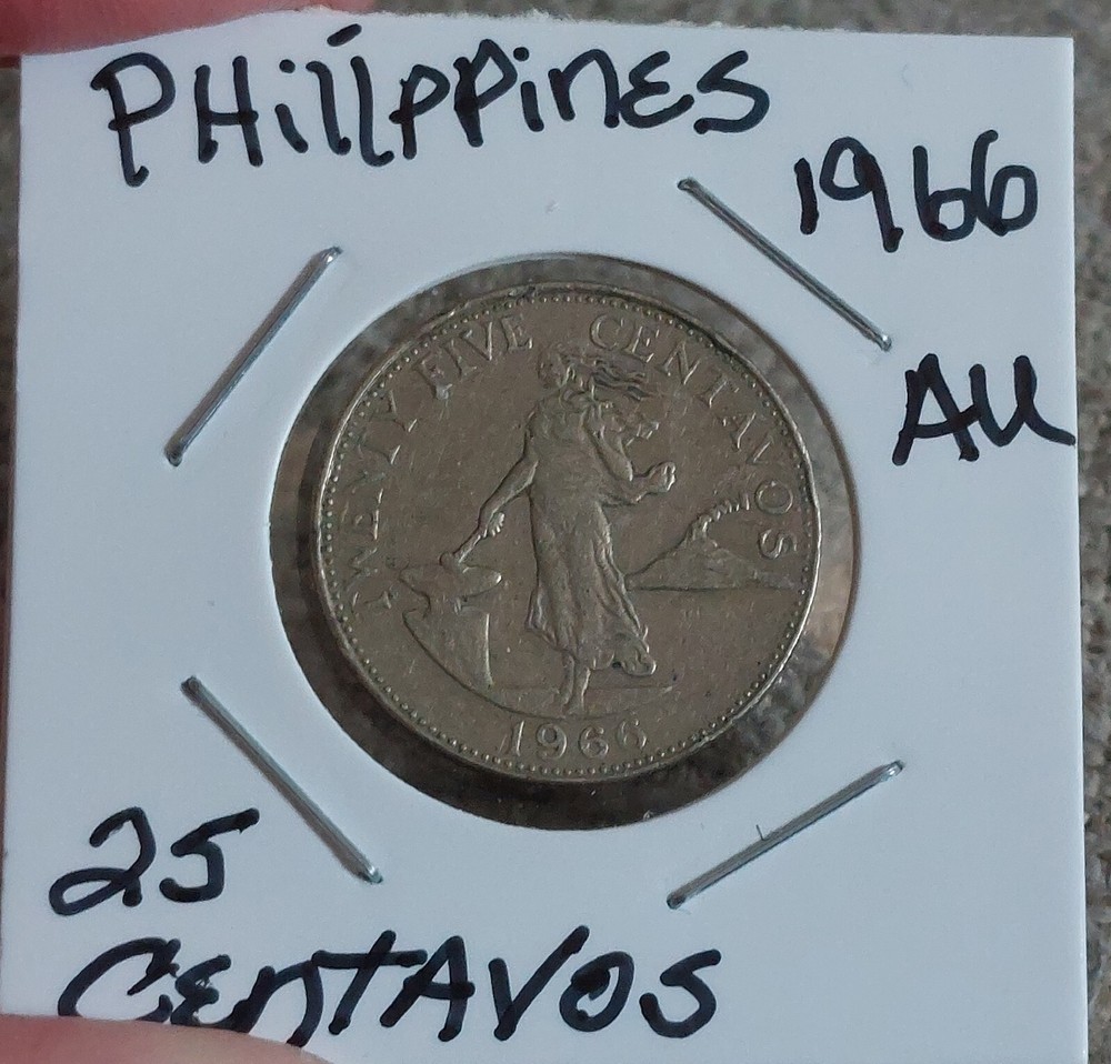 HIGH GRADE 1966 PHILIPPINES 25 CENTAVOS AU