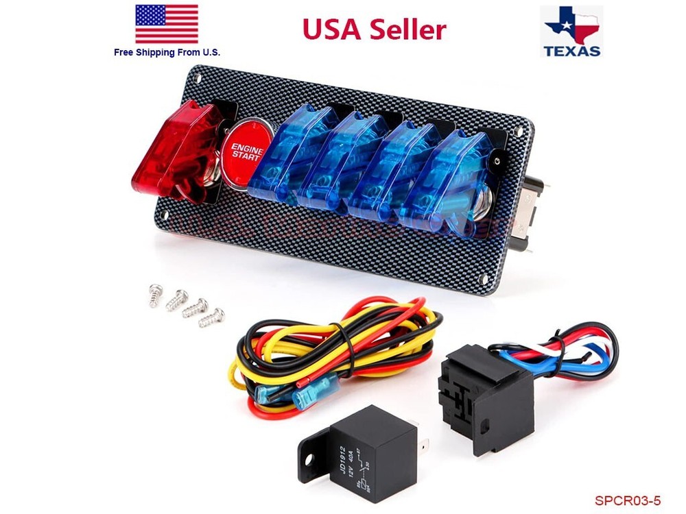 Racing Car 12V Ignition Switch Engine Start Push Button LED Toggle Panel Blue