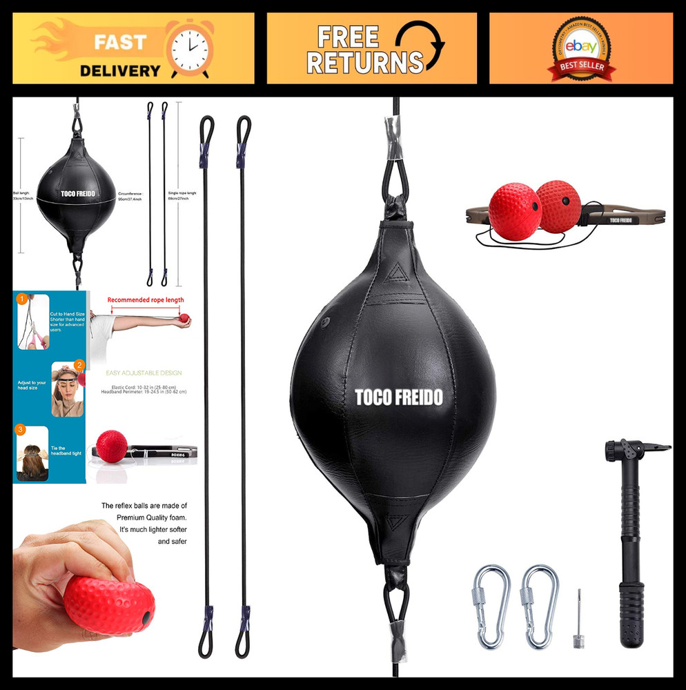 Double End Punching Ball Speed Bag - Adjustable Difficulty Reflex Training Kit f