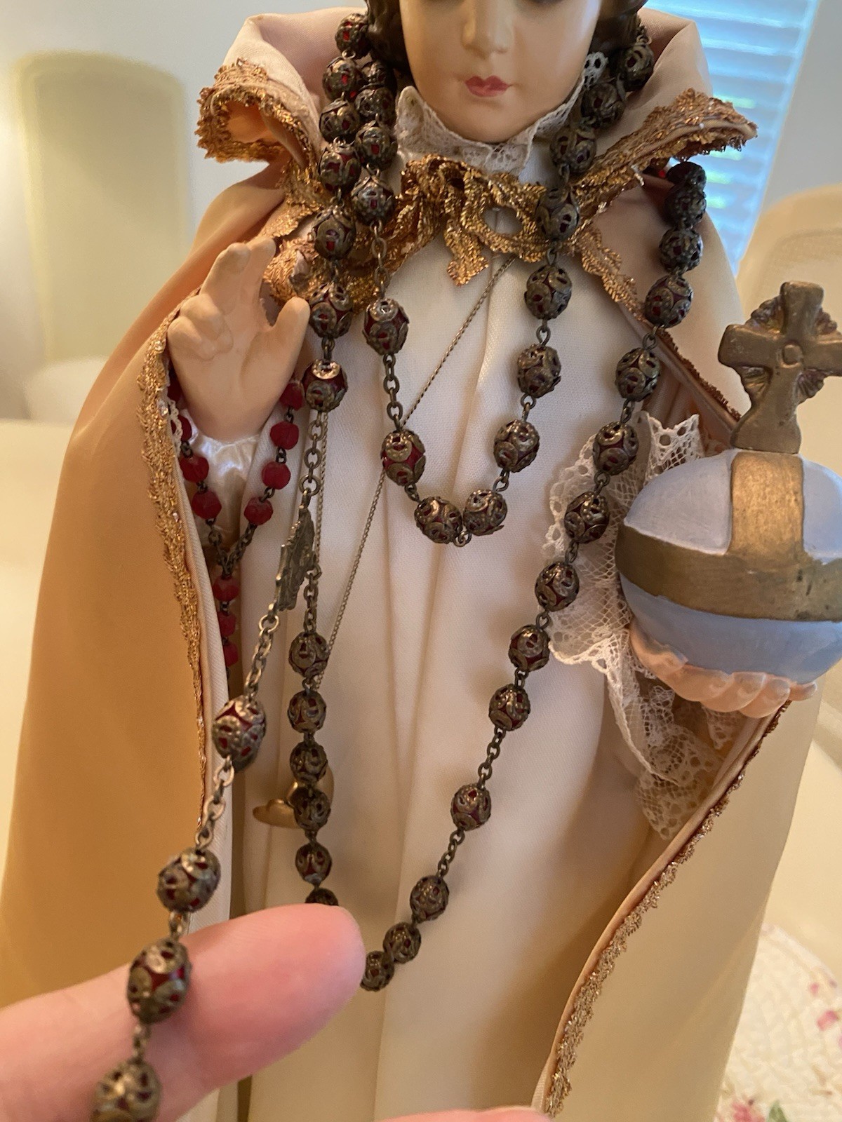 Vintage Infant Of Prague Plaster Statue With Rosary 18' Tall