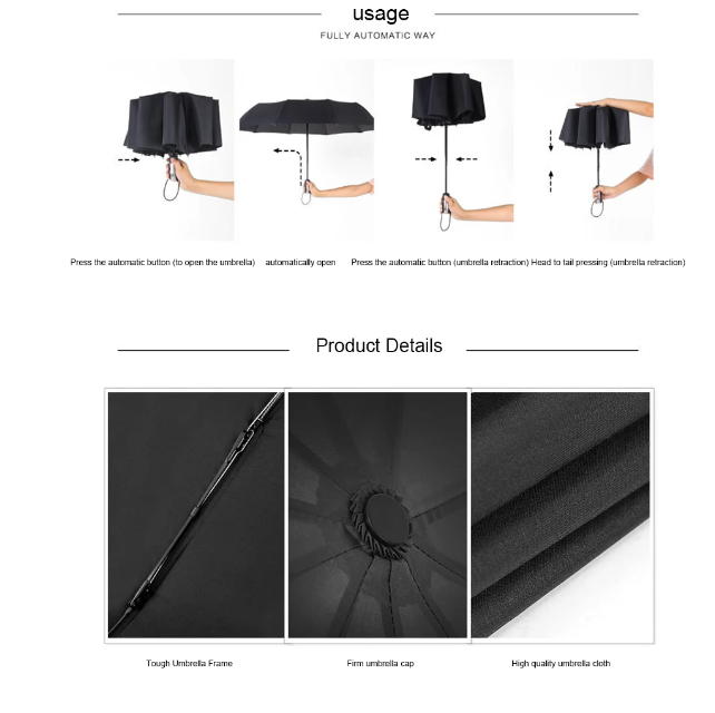 Automatic Umbrella Anti-UV Sun/Rain Windproof 3 Folding Compact Umbrella