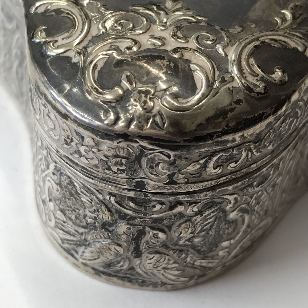 Antique Solid Silver Trinket Box Embossed Cherub Design Berthold Muller 1902