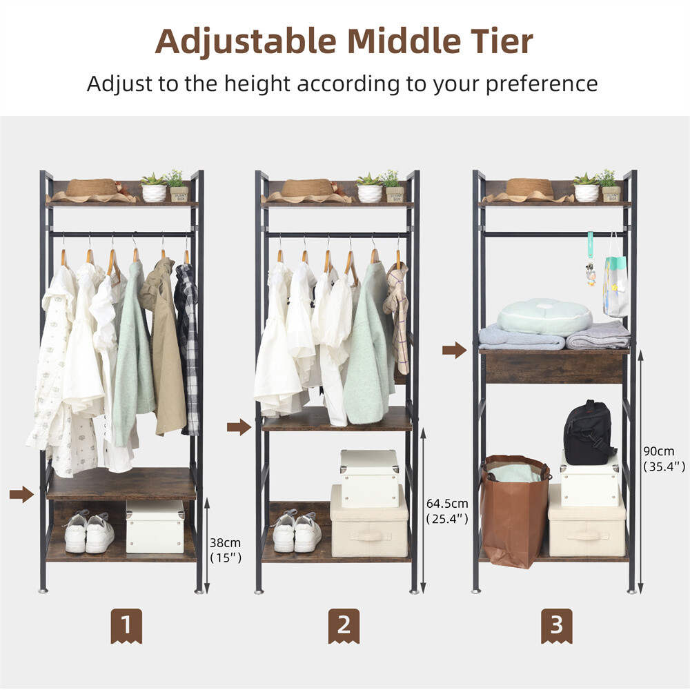 Sturdy Clothes Rack Freestanding Garment Storage Shelf Adjustable Kitchen Shelf