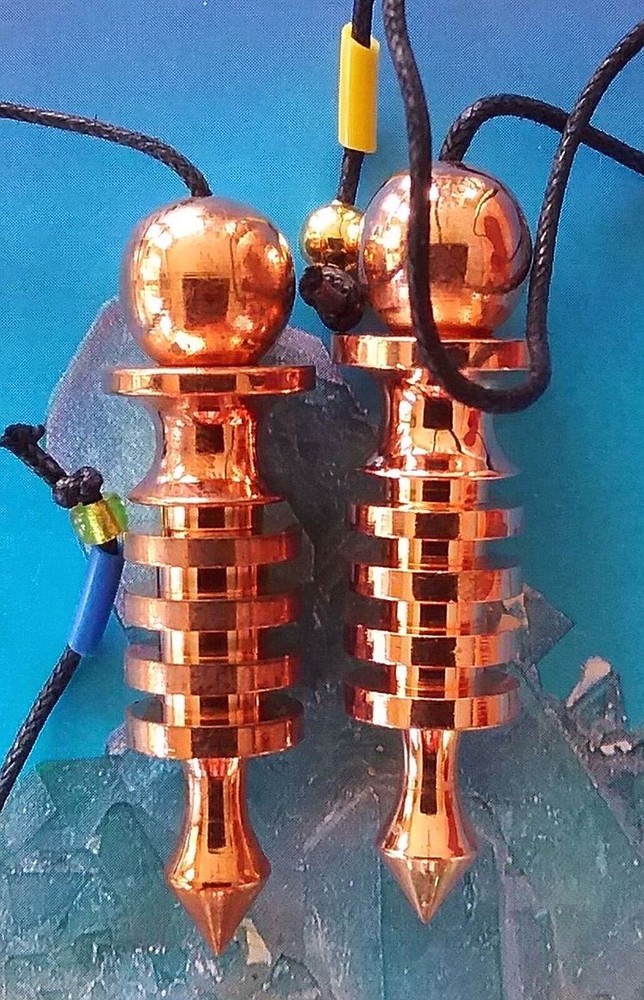 2 Copper Dowsing Pendulums,  EGYPTIAN STYLE 4 RING ISIS COPPER DOWSING PENDULUM