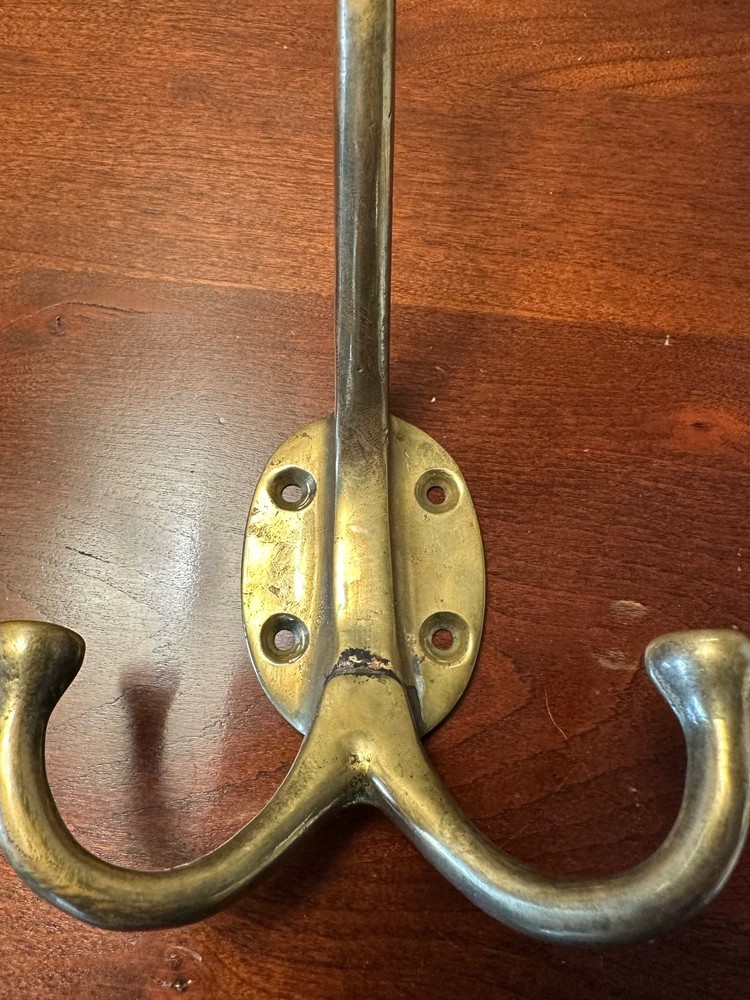 vintage solid brass wall mounted three arm towel robe coat hanger