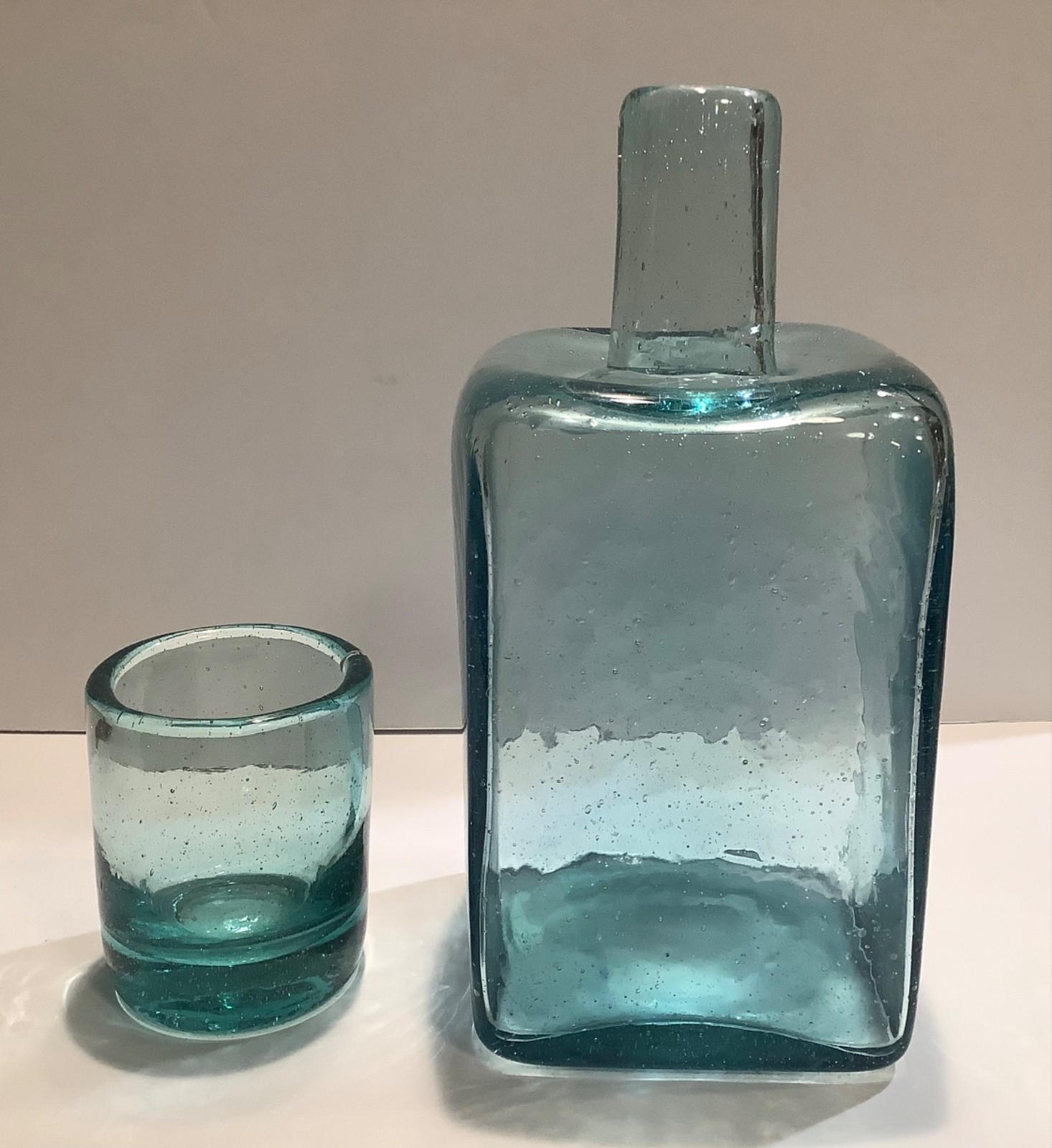 Kalalou Hand Blown Recycled Glass Water Carafe with Drinking Glass Blue/Green