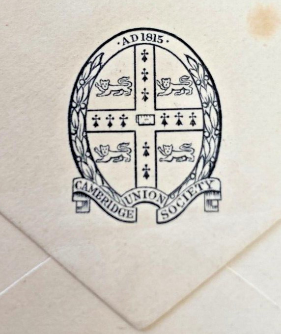 CAMBRIDGE UNIVERSITY    UNION SOCIETY EDWARDIAN EMPTY ENVELOPE WITH ANNOTATIONS