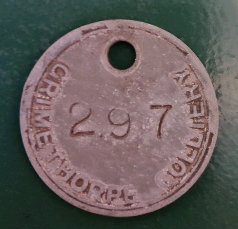GRIMETHORPE Colliery Pit Check Tally - marked GRIMETHORPE COLLIERY 297