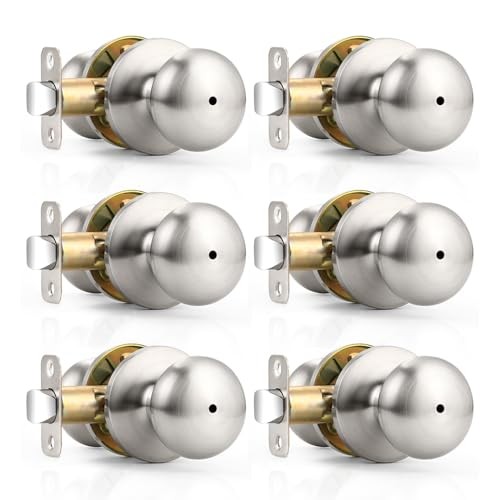 Keyless Privacy Door Knobs Door Knobs, No Key, Stainless 6 Pack Brushed Nickel