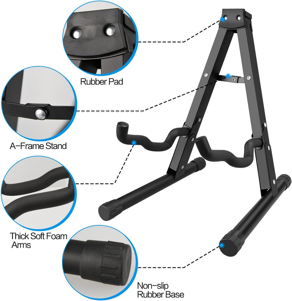 1 Pack Guitar Stand, A-Frame Folding Stand with Non-Slip Black