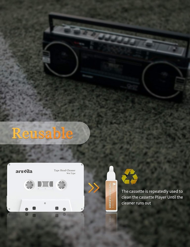 Audio Cassette Head Cleaner with Solution - Easy Operation, Great Sound
