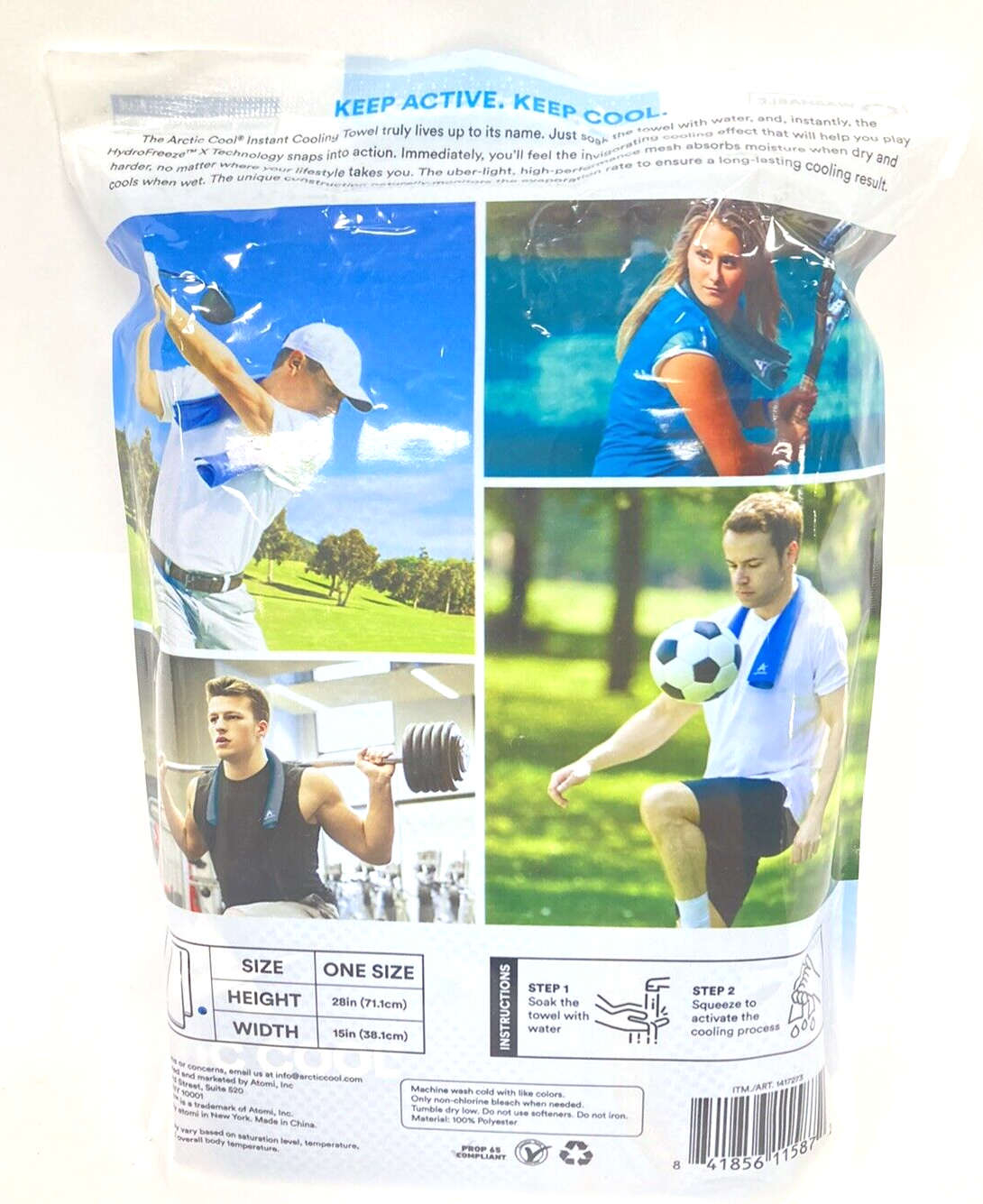 4 Pack Arctic Cool Instant Cooling Towels (2) Grey (2) Blue 15”x28” Each UPF 50+