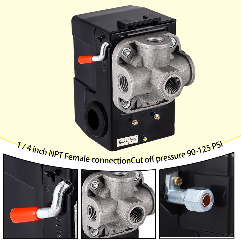 Peryiter 4 Pcs Air Compressor Pressure Switch Replacement Kit, 90-125 Psi Con...