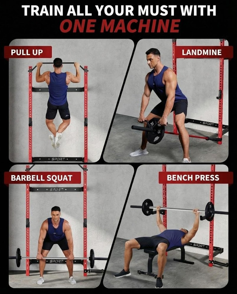 Foldable Squat Rack: 1000 LBS Capacity, Space-Saving with Pull-Up Bar & Landmine