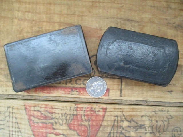 2 Antique Black Lacquer Snuff Boxes with Hinged Lids