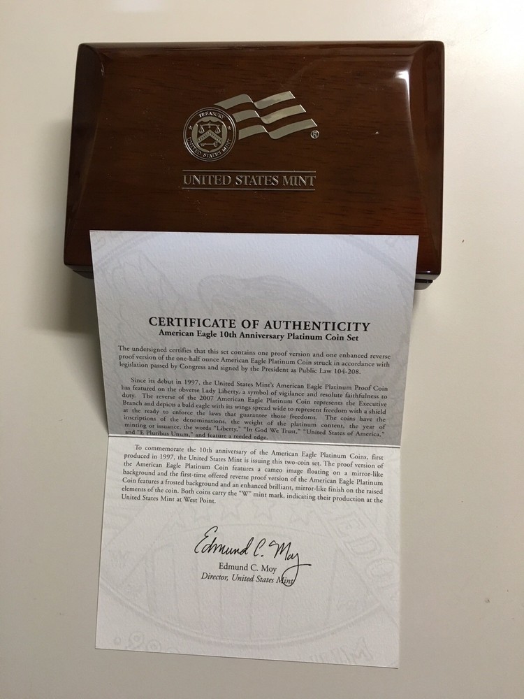 2007 10th Anniversary Platinum American Eagle Coin Set.