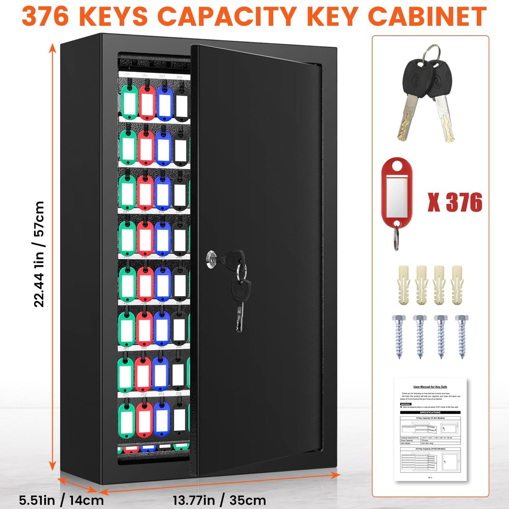 376 Keys Key Lock Box Wall Mount with 376 Numbered Hooks and 376 Colored Key ...