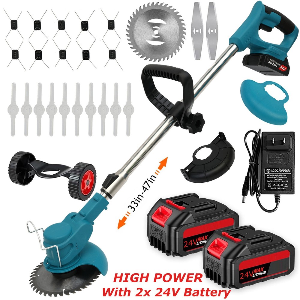 Electric Cordless Grass String Trimmer Lawn Edger Weed Eater Wacker + 2 Battery
