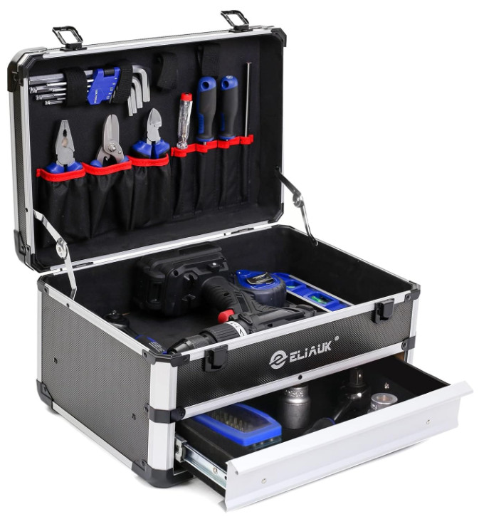 Tool Box Hard Case Organizer Storage Cabinet w/ Drawers (Silver)