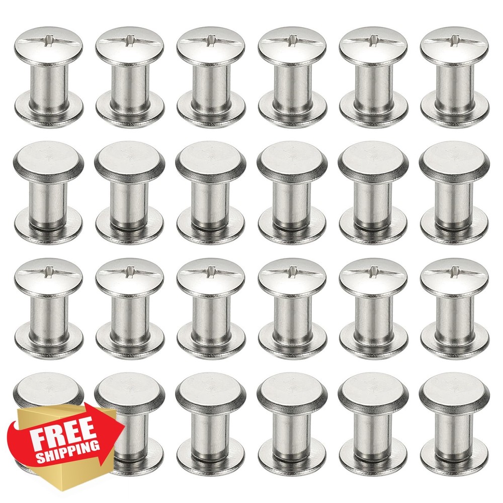 PATIKIL 24 Sets 6x10mm Chicago Screws Binding Post Leather Rivets Silver