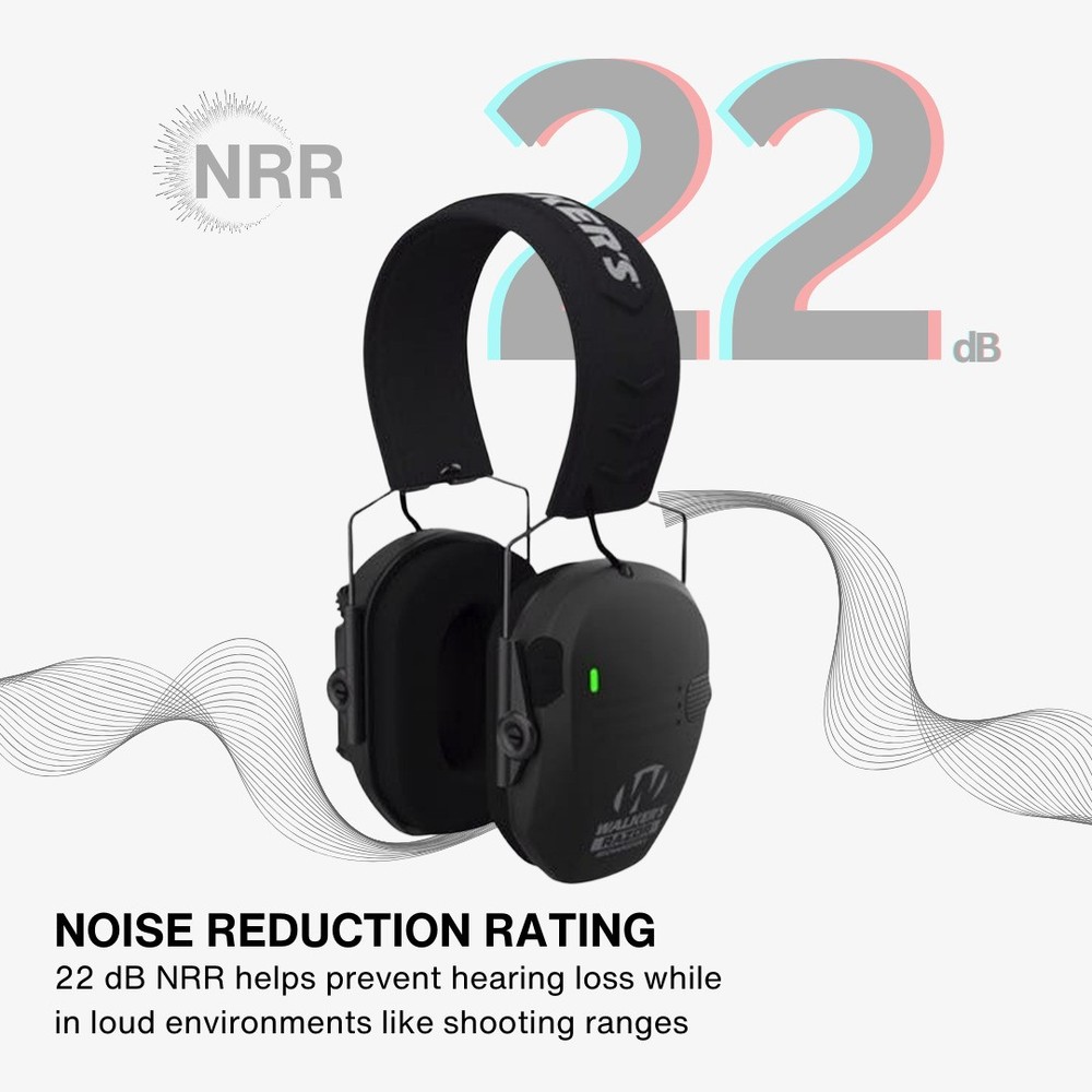 Walker's Razor Rechargeable Black Muff with Hearing Protection Case Bundle