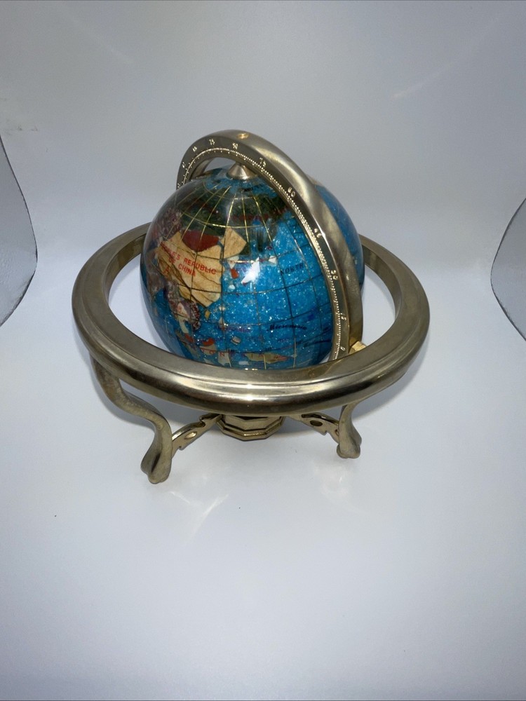 Semi Precious Stone Rotating Globe With Compass 6 Inch