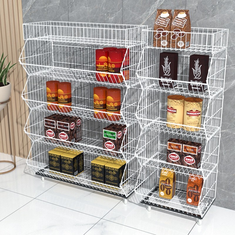 5 Tier Wire Grid Retail Display Shelf Merchandise Display Rack Stand W/ Wheels