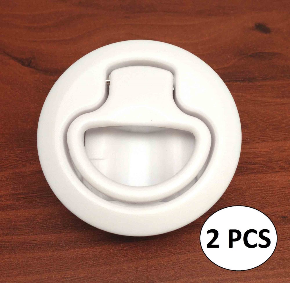 2PCS MARINE BOAT WHITE PLASTIC FLUSH PULL SLAM LATCH HATCH LIFT 2 3/8"D