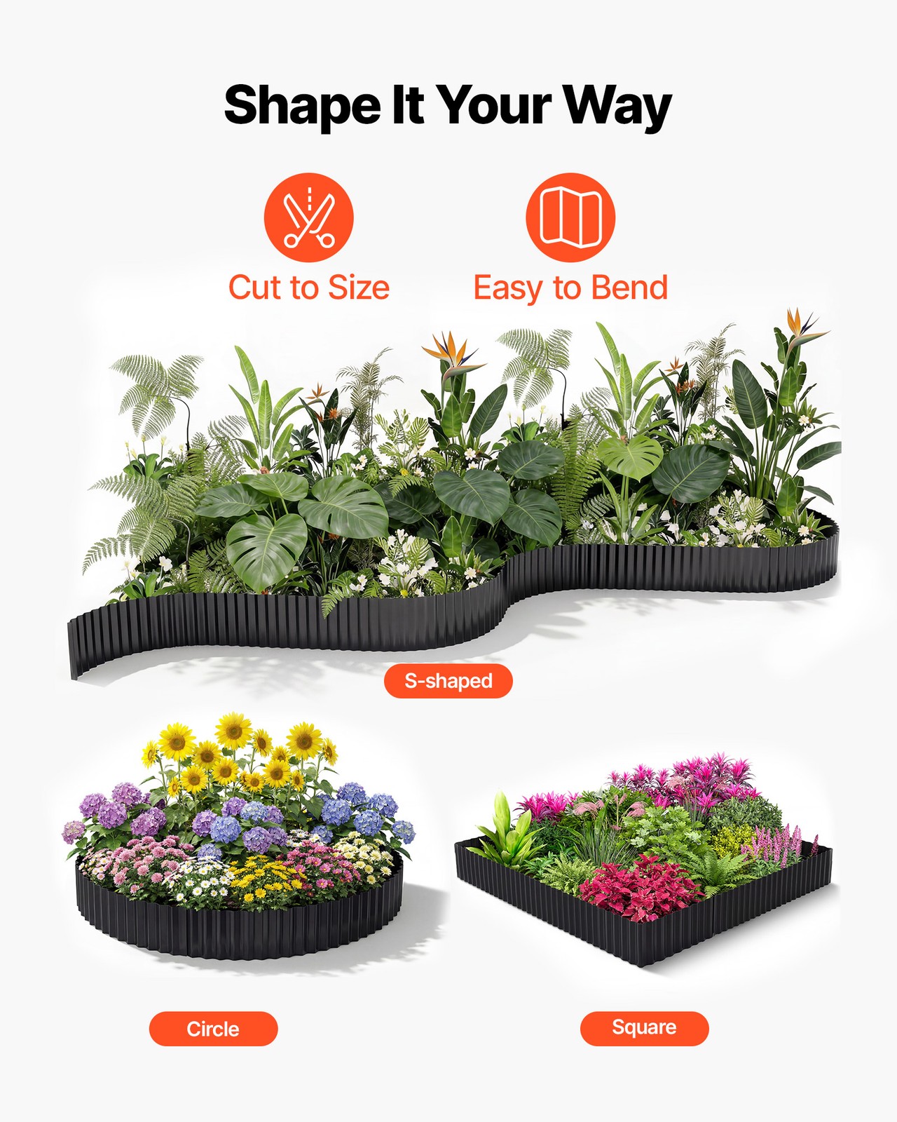 VEVOR Galvanized Steel Landscape Edging 40 ft x 12 in Metal Garden Edging