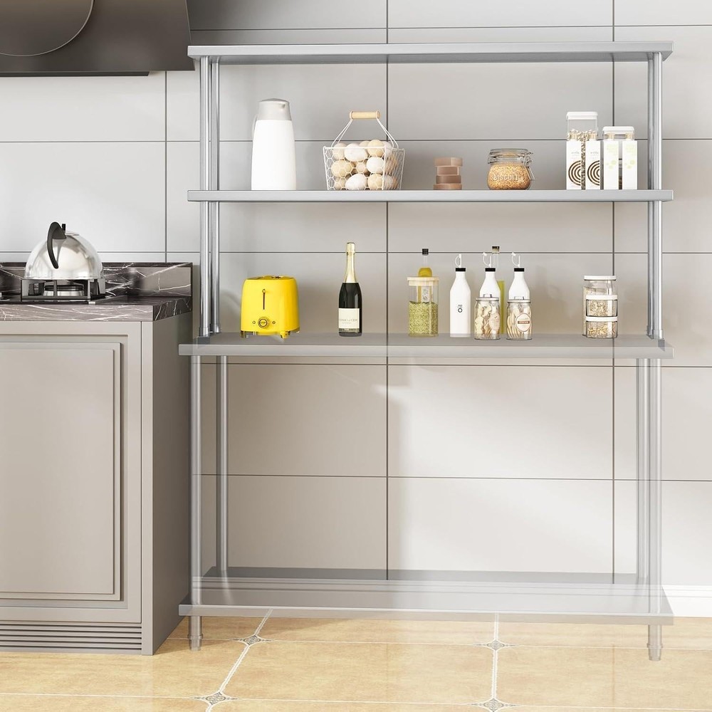 Stainless Steel Work Table: Adjustable & Overshelves for Kitchen & Warehouse