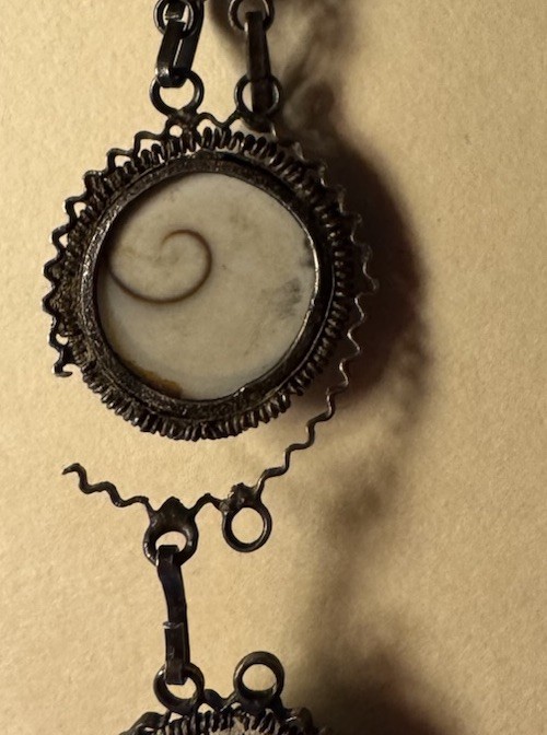 Victorian Era Operculum Shell Bracelet With Intricate Cannetille Scroll Work