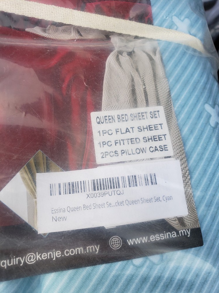ESSINA MICROFIBER QUEEN BEDSHEET SET SOFT CYAN