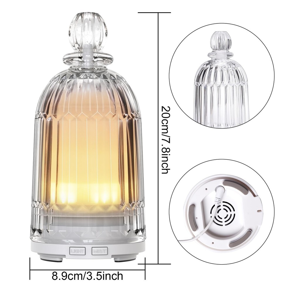 Glass Essential Oil Diffuser, Aroma Diffusers with Glass Cover & Pl... Fast Ship