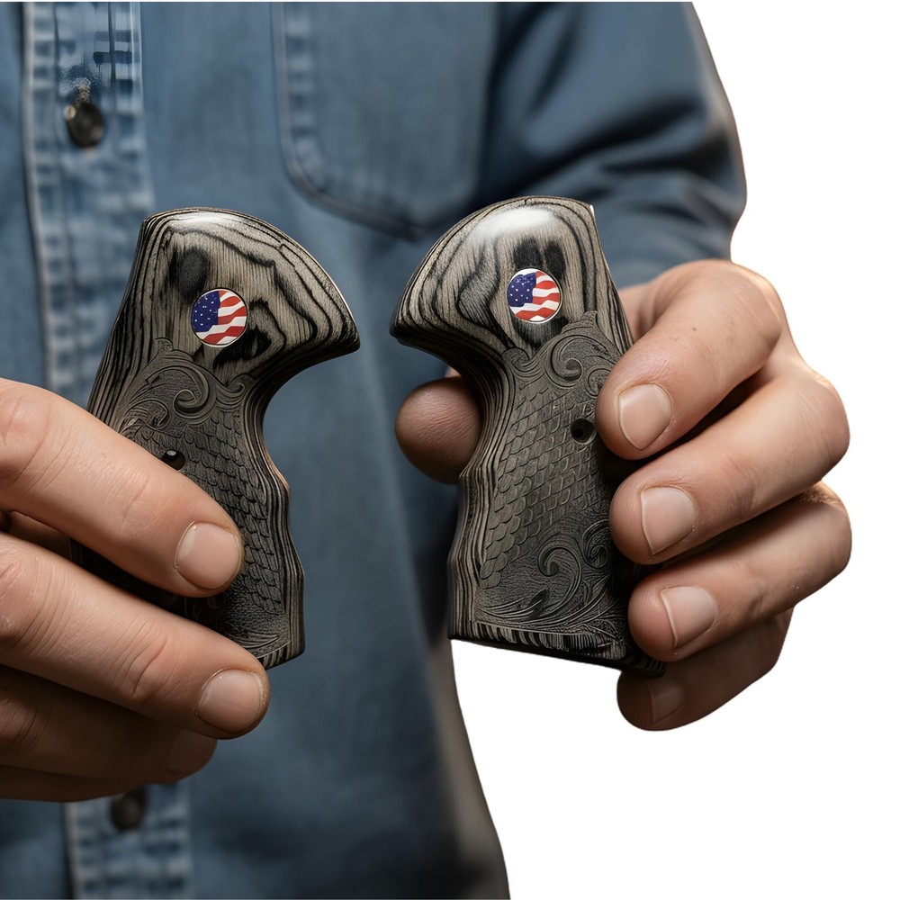 Colt Python Grips Black Rosewood Scroll & Scales US Flag Medallion