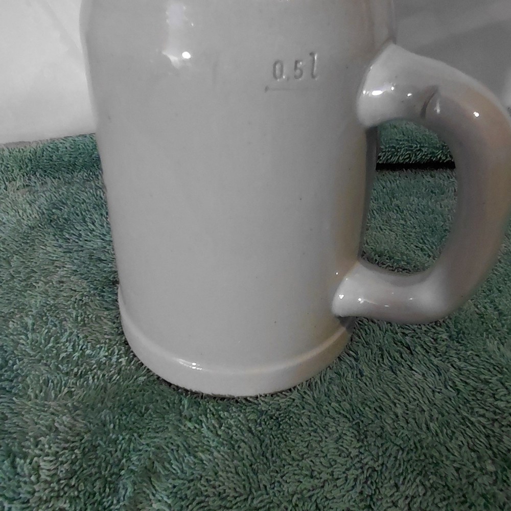 White Ceramic Beer Stein with Blue Crest