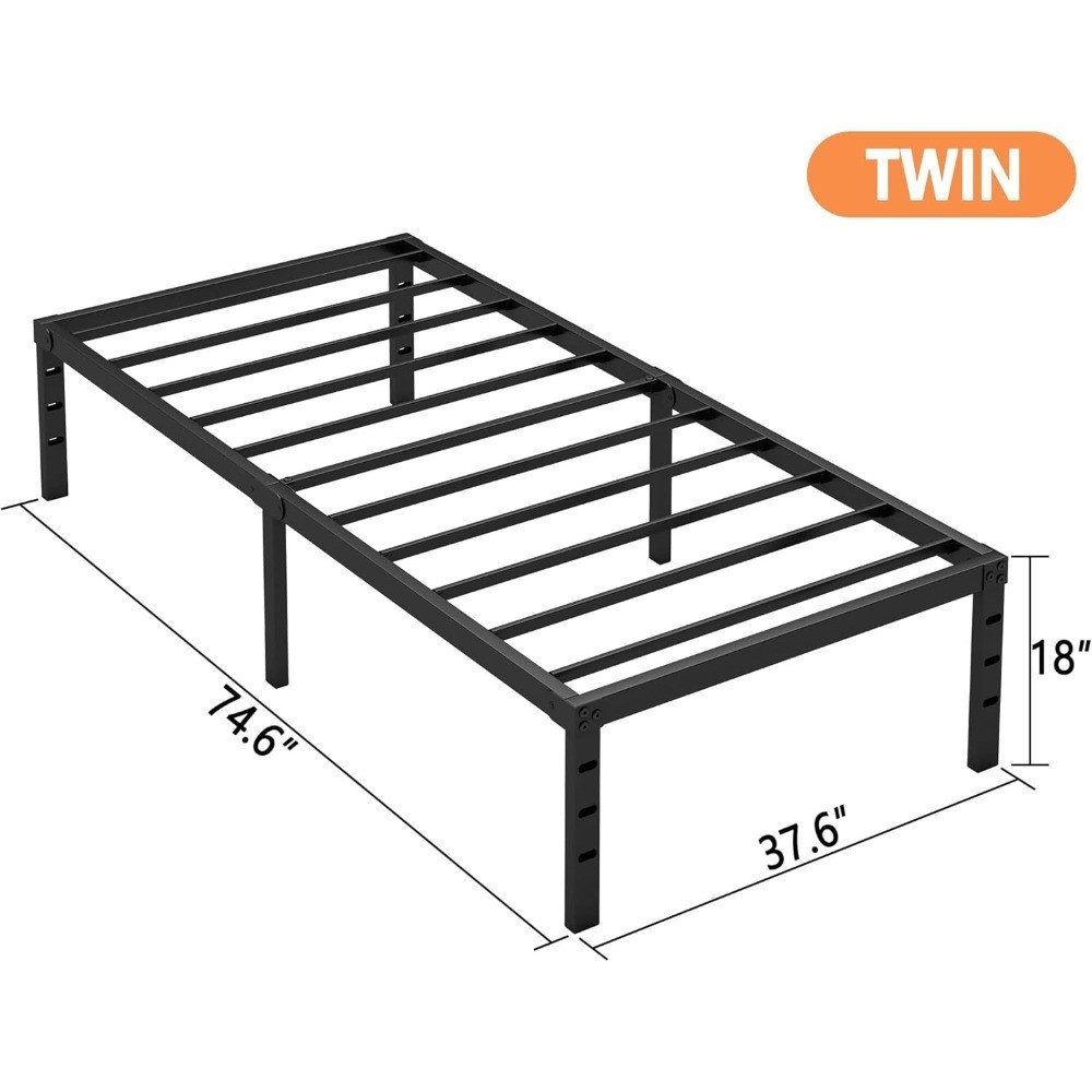 Twin Bed Frame 18 Inch Metal Platform No Box Spring Needed Heavy Duty Under Bed