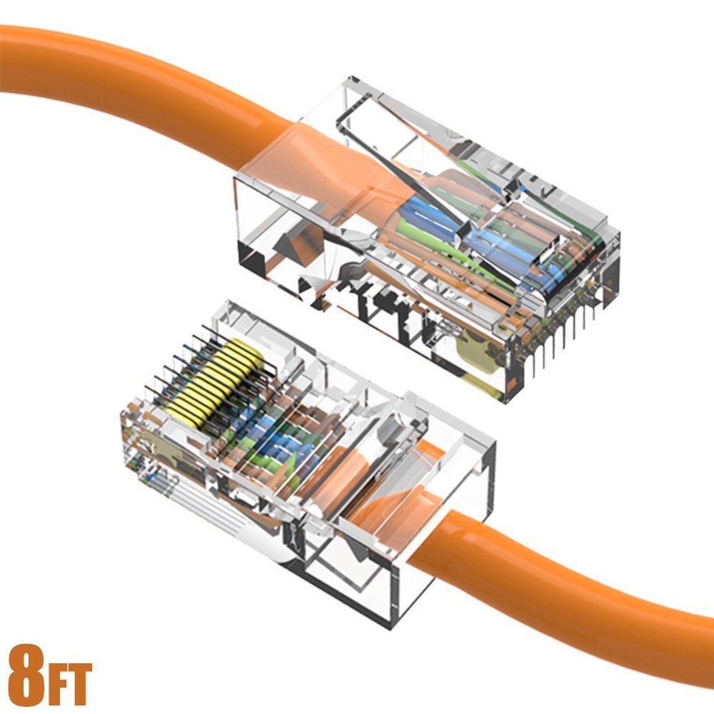 8FT Cat5e RJ45 Ethernet LAN Network Patch Cable UTP Non-Booted Copper Orange