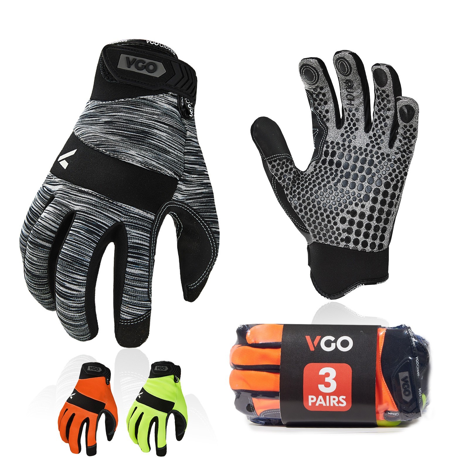 Vgo 3Pairs Synthetic Leather Work Gloves,Mechanic Gloves,Outdoor Gloves(SL7895)