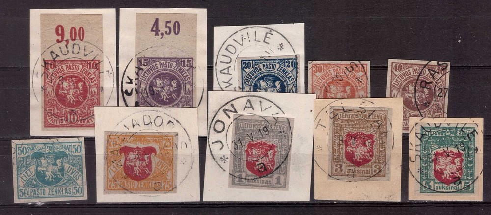 1919 Lithuania Mi 30-39 Second Berlin issue, imperforate, used