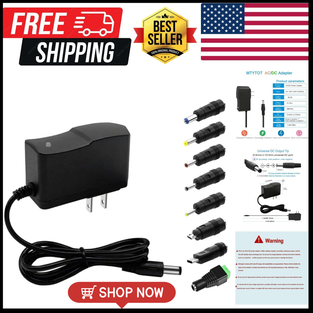 5Volt 2a DC Power Supply Adapter AC 100V-240V to DC 5 Volt 2Amp 1A 1.5A 650mA...