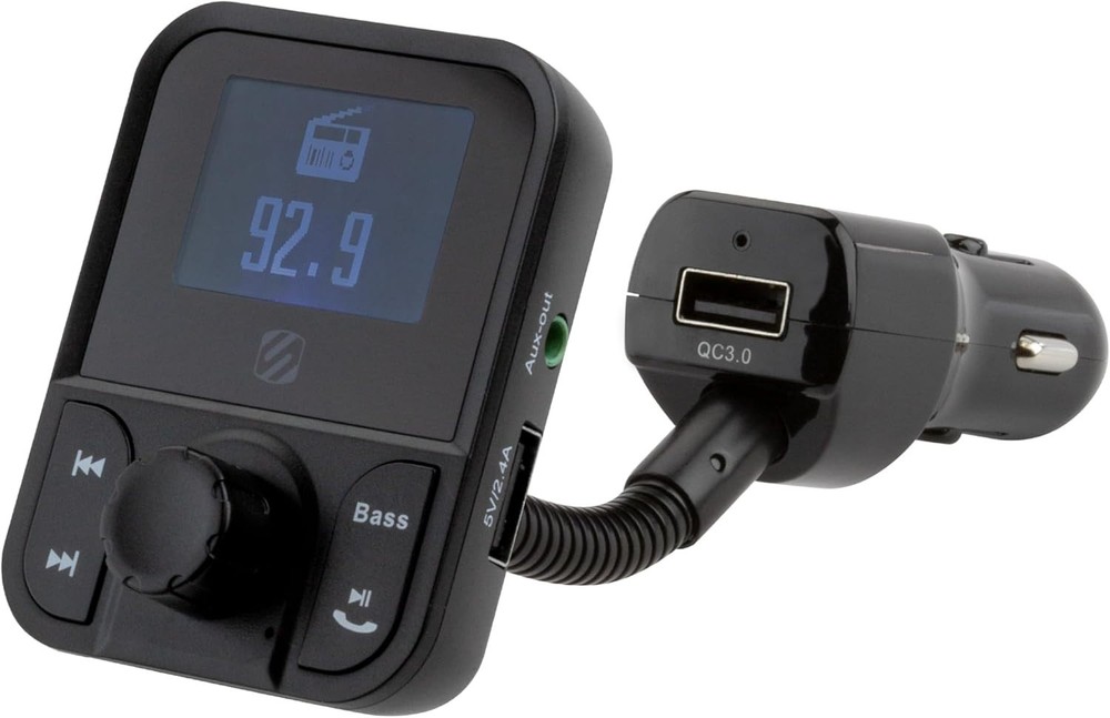 Scosche SBTFM1-XCES0 Bluetooth 5.0 FM Transmitter LCD Screen Dual USB Charger