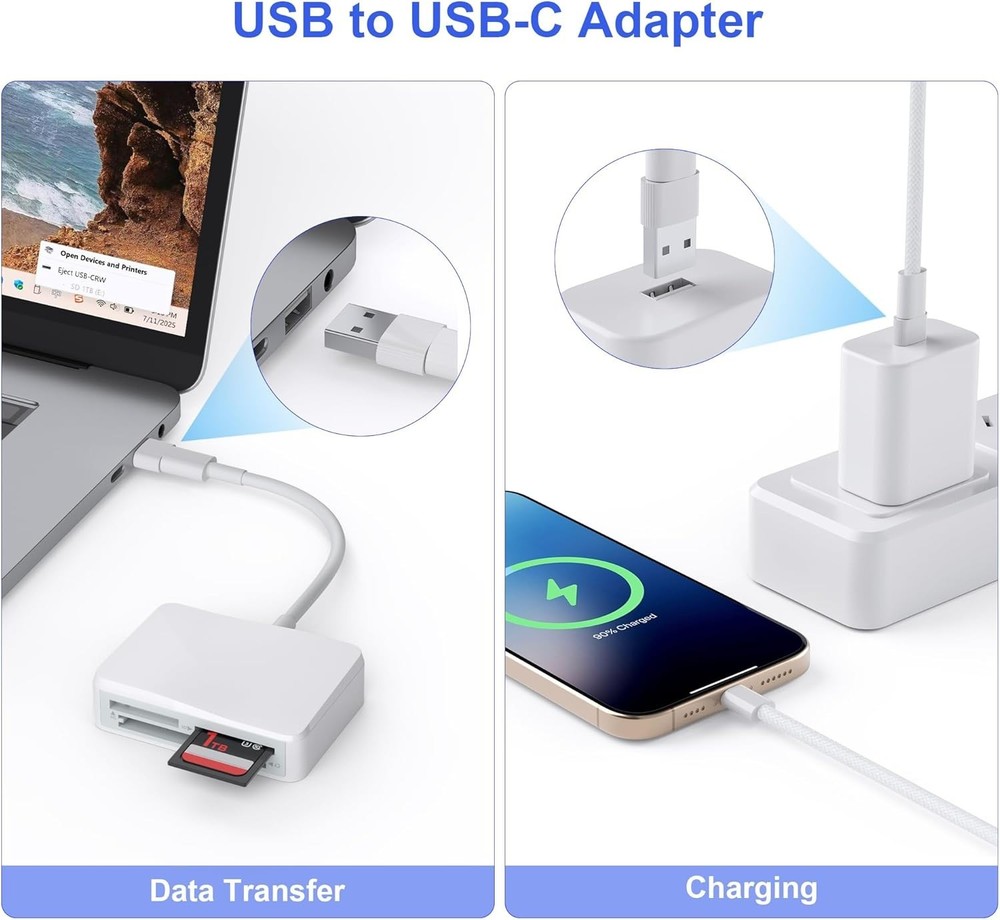 White 4 in 1 USB C Card Reader